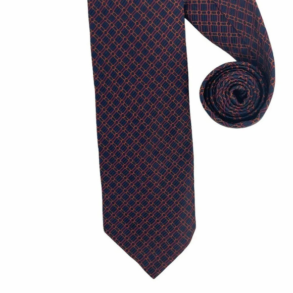 Equestrian Firenze Necktie Mens Long Classic Blue Red Orange Geometric 100% Silk - Picture 2 of 7